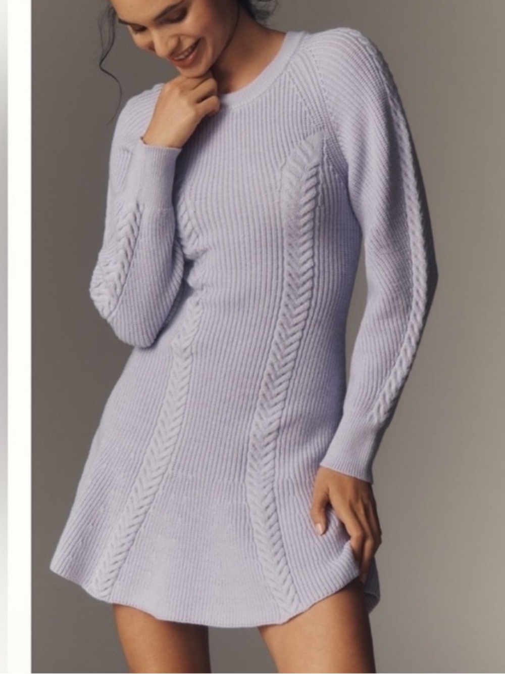Nwt Lilac Cable-Knit Long Sleeve Sweater Dress